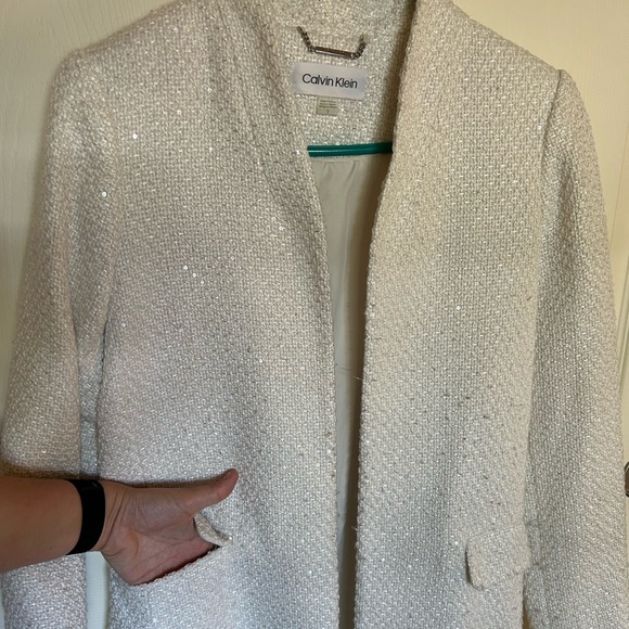 Like new white blazer coat with iridescent details, Calvin Klein - Picture 3 of 4